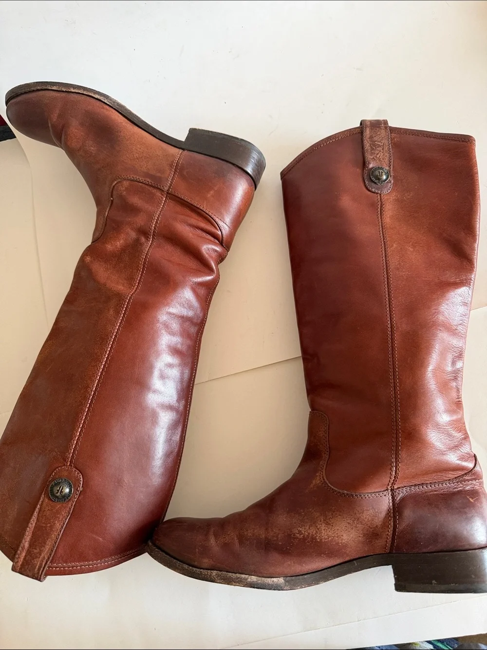 Frye Melissa Button Pull-on Brown Leather Tall Riding Cowboy Boots size 7.5 B - Picture 6 of 15